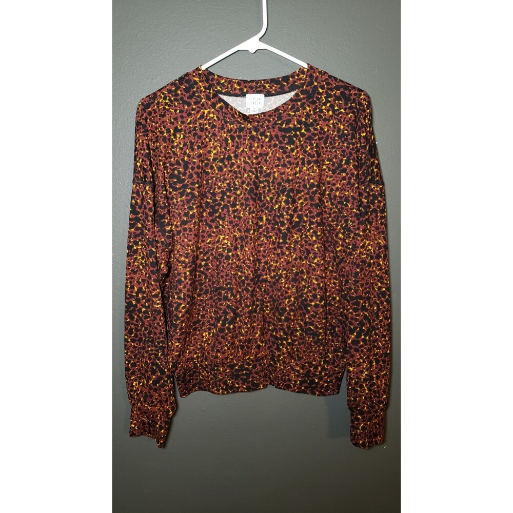 Peyton Jensen Women's Small Leopard Print Pullover Sweatshirt Crew Neck Top